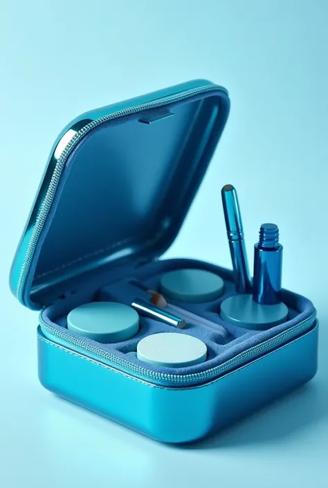 makeup case with blue and aquamarine shades