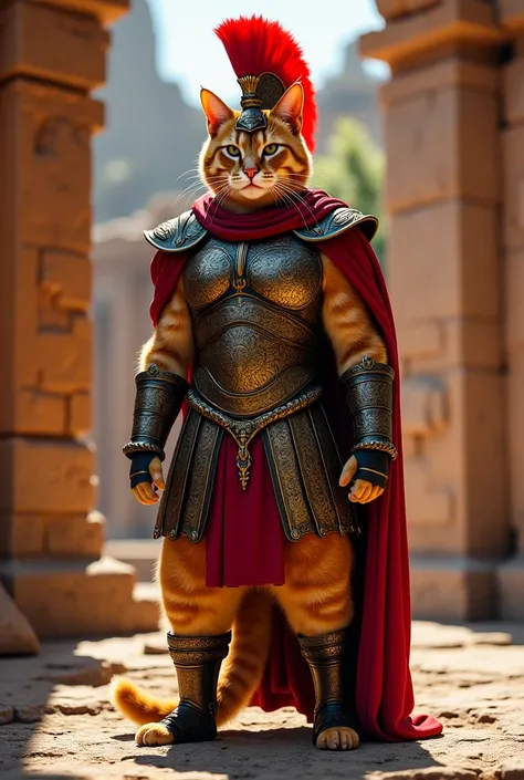 A cat dressed as a gladiator 