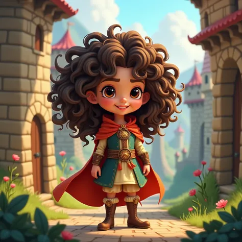 cartoon character,  full body , Young,  long curly hair , no beard, Medieval fantasy era 