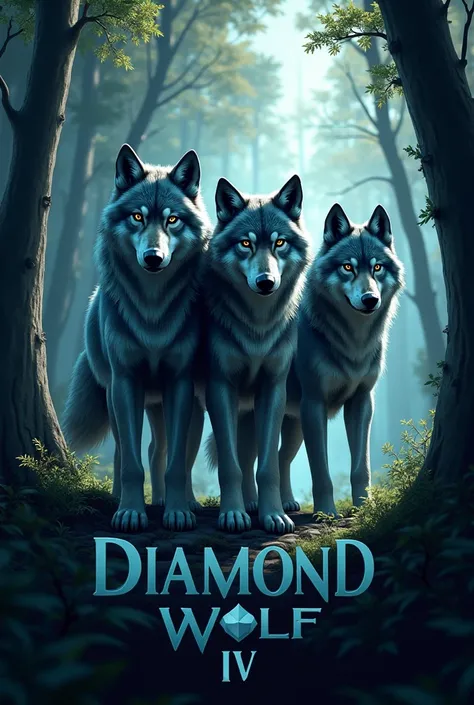  LOGO THAT SAYS “DIAMOND WOLF IV” USING A PACK OF FULL-BODIED WOLVES, WITH FOREST LANDSCAPE 