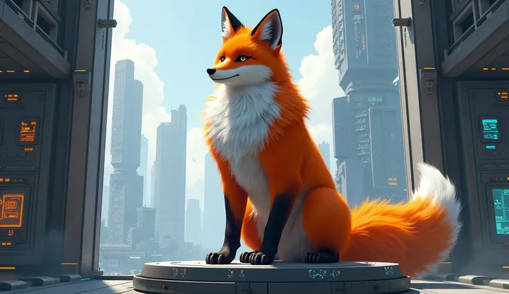 An imposing orange fox in the control tower commanding