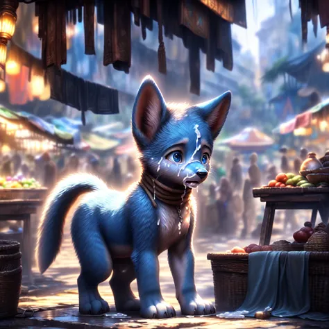 ( detailed crying ,  detailed face,  detailed environment ,  detailed background ,  detailed body ,  masterpiece,  Best Quality), (realistic,photorealistic,photo-realistic:1.37)
A cute little frightened slave boy with light blue fur and a small penis.
(cry...