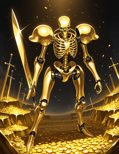  Robot with a Skeleton Head,Two-Way,Robot with lower body , Skeleton with a Long Face ,Holding a Western sword,Two-Way,Protect your treasure, gold,jewel