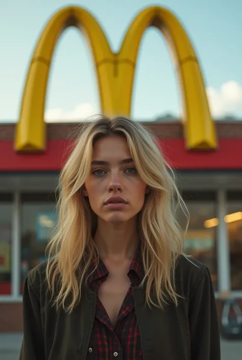 18-year-old blond woman in front of a Macdonalds