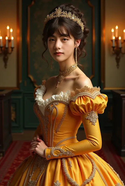 With a dress from the Victorina era in gold color