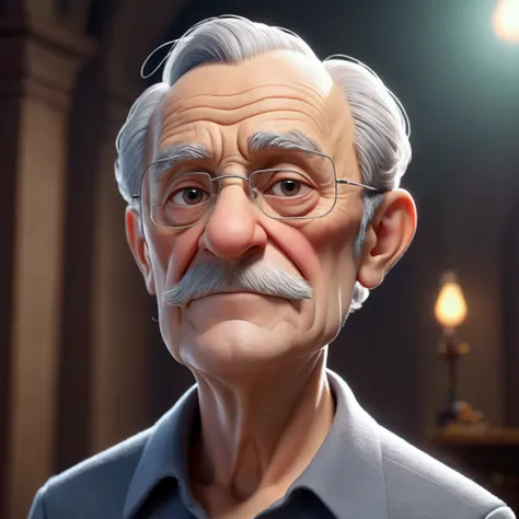 old man, 3d cartoon, cartoon, half body