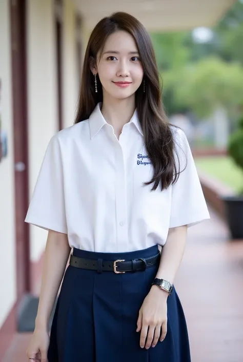 highest resolution, 8K, high definition, (((long hair))), (( thai student, half-caste, Thai-Japanese-Korean, Age 18-25 years, Height 173 centimeters)), (((stand, walk))) , (((Beautiful face, แต่งBeautiful face, Double eyelids, red lips, Smile at the corner...