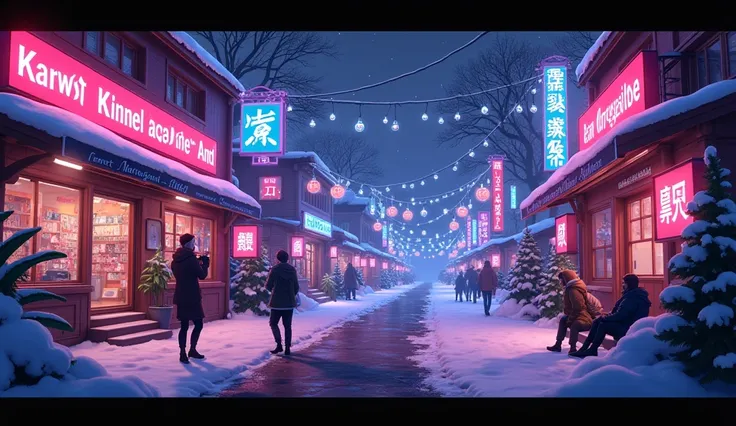 art, Game style , unusual style, New Years style,  Anime style ,  neon lighting ,  neon atmosphere ,  Game characters ,  art for the YouTube gaming channel , everything is located in an area that will be visible on all devices,  in the middle is a small Ma...