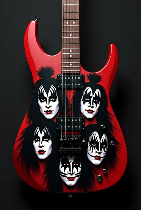 You could make a red and black guitar featuring the 4 members of Kiss with realistic faces