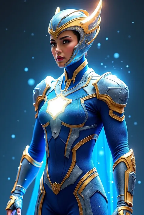 Nova superhero COSTUME, The Star Warrior
Theme :  Cosmos and Stellar Energy .
I wore a:  A light armor of shades of sky blue and gold ,  with patterns that evoke constellations .  Its chest and gauntlets have energy cores that look like small bright stars....