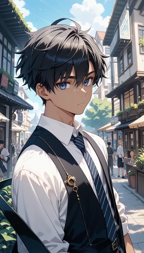 score_9, score_8_ up, score_7_ up,((8k)),1boy,blacl hair,dark blue eyes,Nagi-kun,(Petite), melancholic expression ,one blue moonstone ring,Minimal, dress shirt