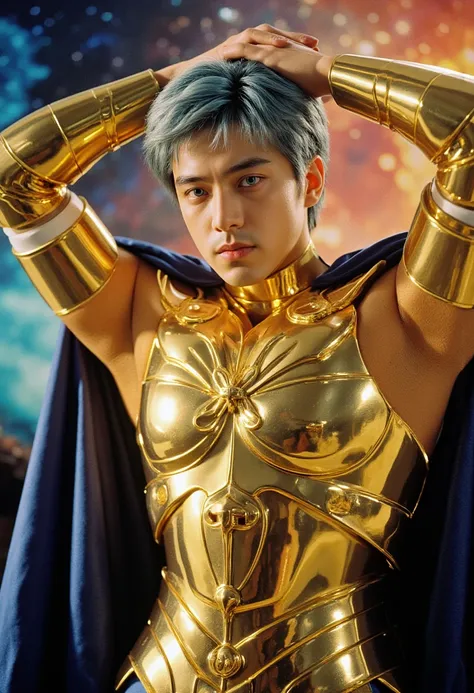 masterpiece. Incredibly detailed and ultra-realistic.((Large Breasts:1.3)), High resolution image of Camus from Saint Seiya. Octane、 is the perfect tool to capture the softest details of this 16k photographic masterpiece。. Full body portrait of a handsome ...