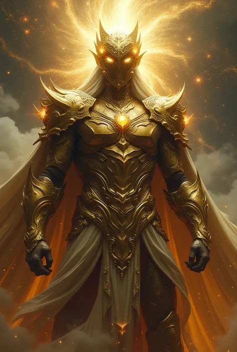 Gods of the Universe, male, giant, masked, wearing gold armor, adventurous shawls