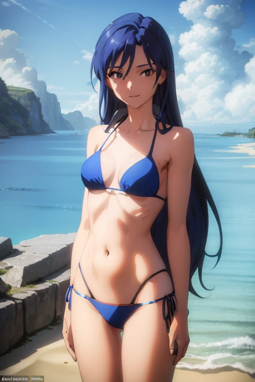  Blue Hair,  long hair,  brown eyes, small tits, flat chest,  stares at viewers, break (masterpiece:1.2),  top quality ,  high res,  Unity 8k Wallpaper , ( illustration:0.8), ( beautiful detailed eyes:1.6),  detailed face ,  perfect lighting, Highly detail...