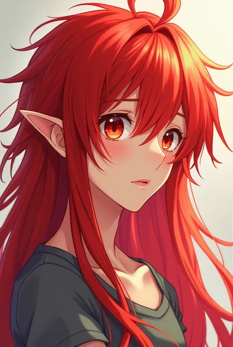 An anime boy with long red hair