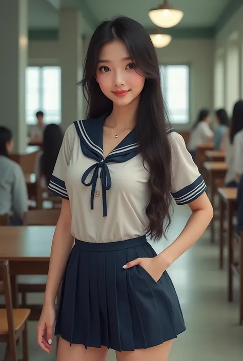  kvinner,20 years old,Im about shoulder , wearing a Thai school uniform,นมใหญ่,fit,beautiful, Thai Chinese appearance ,Big eyes