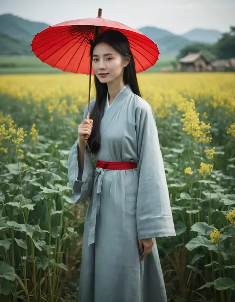 A painting of a woman with an umbrella standing in a field, by Qu Leilei, Yu Zhiding, by Chen Daofu, Chinese Village, by Yang Buzhi, author：Yuan Jiang, author：Li Song, Gong Xian, By Wu Wei , by Liu Haisu, By Wu Bin, author 王鹗, by Wu Hong, by Pu Hua