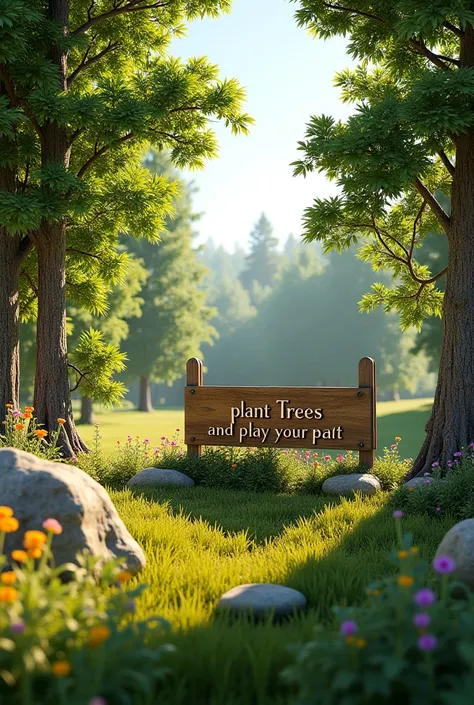 A relistic place with trees and Written "Plant trees and play your part "