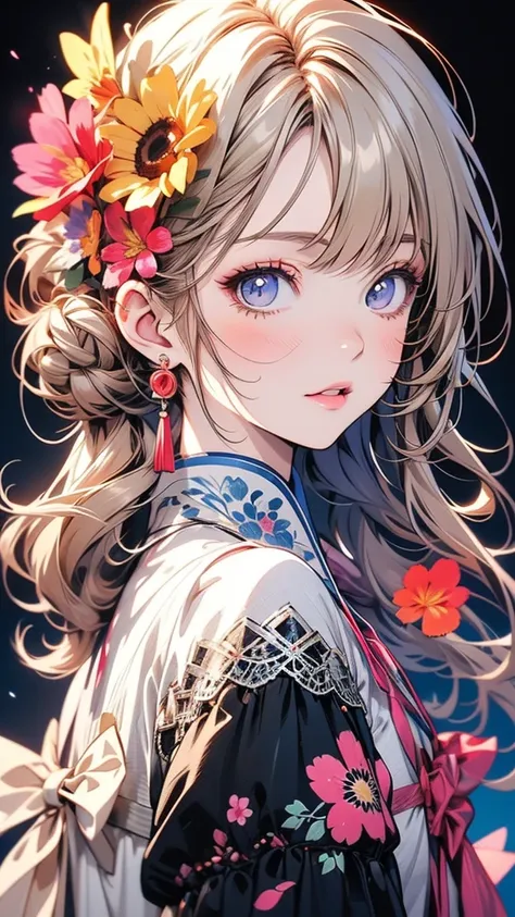 Anime-style girl with long hair and flowers, Cute anime waifu in a nice dress, Beautiful Anime Girls, Cute and detailed digital art, Beautiful anime portraits, pixiv artstationのguweiz, Gweiz-style artwork, Guweiz on ArtStation Pixiv, Detailed digital anime...