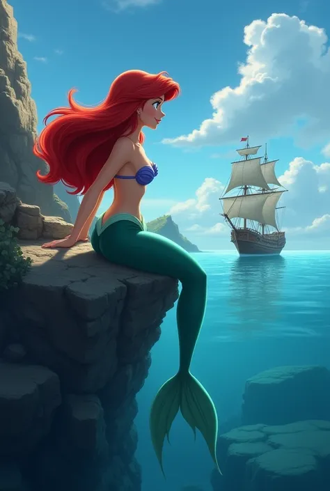 One day,  while Ariel was sitting on the surface ,  saw a ship sailing to the coast .  On board the ship was a young prince named Eric .  Ariel was immediately captivated by her beauty and grace ,  and decided that she wanted to meet him .