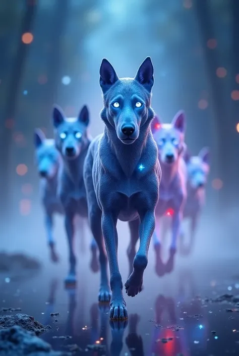 create an video in which libra dogs running slowly towards the front 