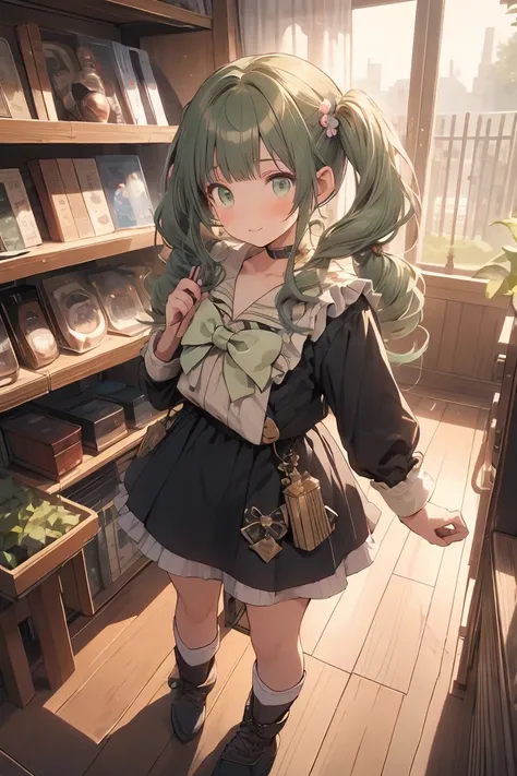 (masterpiece), (best quality), detailed,
1 girl, soro, twintails, long wavy hair twintails.hairs between eyes,dark green eyes ,dark green hair, (magical girl:1.2),
bow, dress, (pink:0.6), over legwear, boots, too many frills, too many bow, standing,striped...