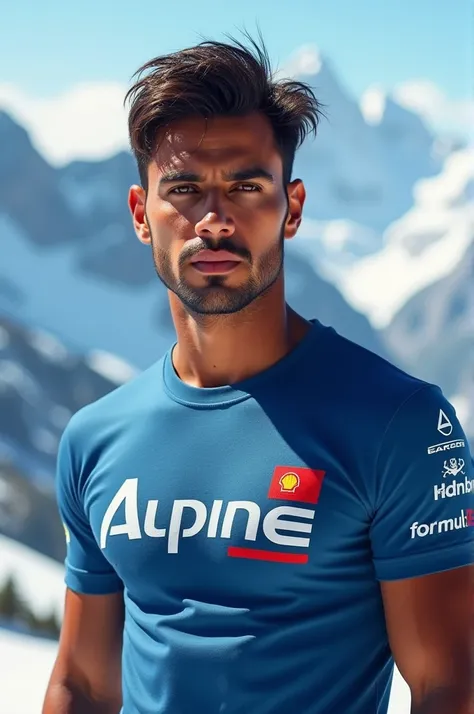 Indian handsome guy in alpine f1 tshirt 