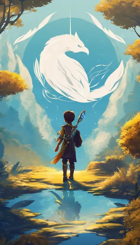 Create a minimalistic, simple, fantastic, easy to understand, logo design of a boy and a feather for an upcoming Fantasy Role Playing Game called " Penamemoria". The game is about a world full of bird and feathers. A boy enters that world and discovers his...