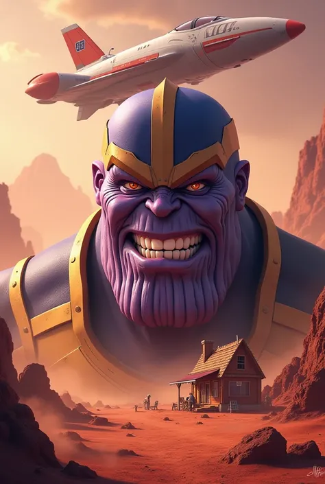 thanos  images reaction face with thanos maintain the cow
Generate image the image was background in mars and the back ground fly the Ben 10 spaceship
In the mars have an tea shop with 6 chairs 