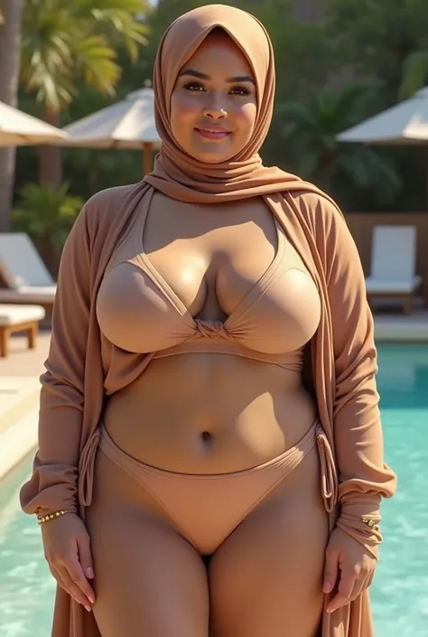 Femme en hijab en maillot se bain 2 piece avec une poitrine enorme genre du du bonnet f ou du g 