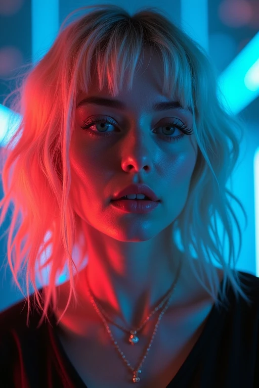 One woman,perfect face, 32 years old,cool rockstar,cool pastel  hair, Realistic, Analog Style, VHS style,neon, 8mm film, chromatic aberration, DVD Screen Grab, 80s  movie, Cinema Lighting, Live Portrait Shooting, Contemporary photography, Gothic dark and i...