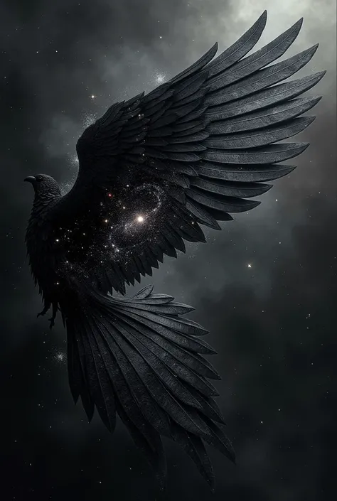 Create a full black wing with galaxy and stars inside. Create it without a person 