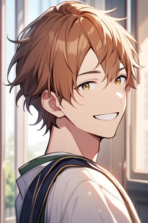  1 Boy 、 upper body、School uniform、smile、Brown Hair、 high res