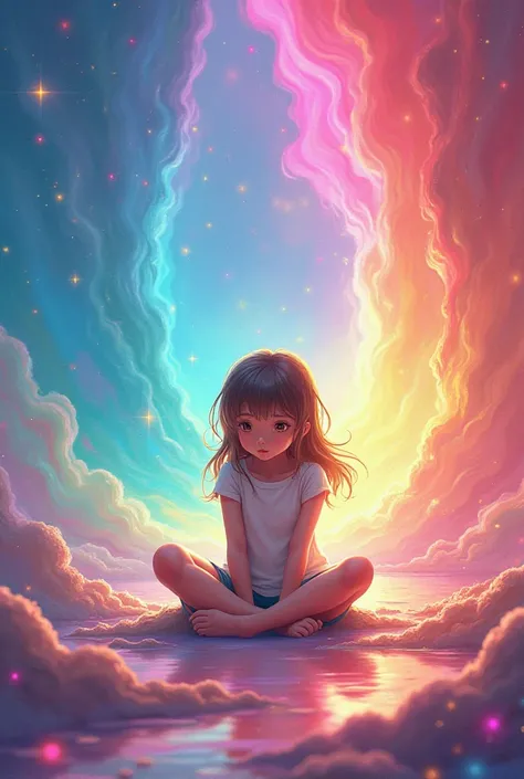 Girl sitting in a rainbow 