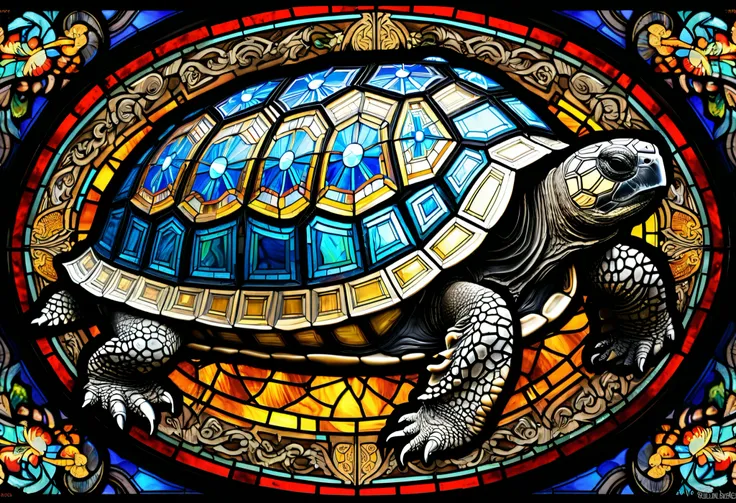  Black Tortoise of the North Chinese Art 、 Black Tortoise of the North Stained Glass Art {x} Black Tortoise of the North Stained Glass Shines Like a Gem art、, The Great Black Tortoise of the North 、  Super Detailed Stained Glass Art 、 colorful and detailed...