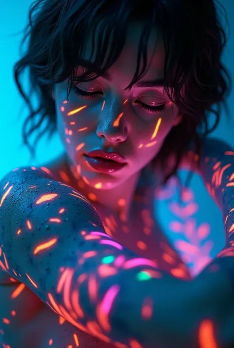 In stunning 4K detail, every pore and texture of the skin is visible as neon tattoos radiate across the surface in breathtaking clarity. The hyper-realistic artwork shows each minute detail - from the subtle variations in ink density to the way the skin te...