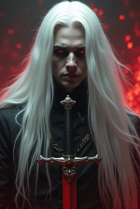 A very, very, very beautiful person with very, very, very, very long hair, very, very strong, longer than anyone in white color. He is the president of hell. He has a big sword around him. People are tortured and have no mercy. His eyes are black and sharp...