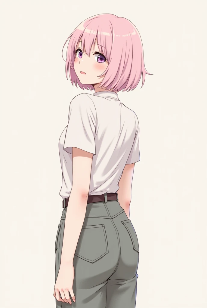 Light pink hair, short hair, s ago, back view, looking back, full body, Q version, nice clothes,