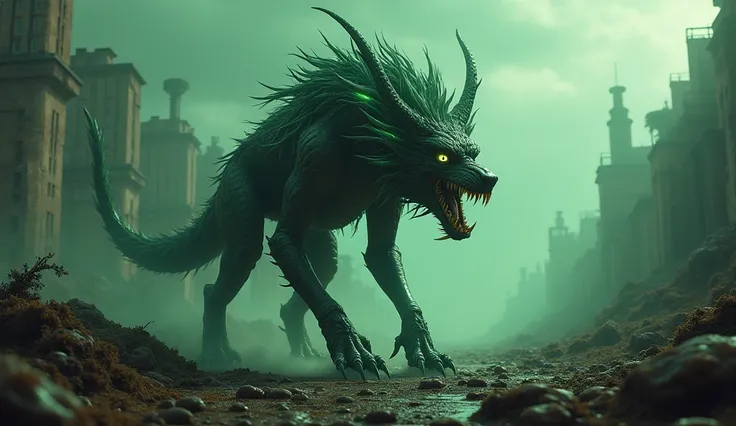  "Ek werewolf, double-headed snake aur cyber-dragon ek radioactive wasteland ke andar."