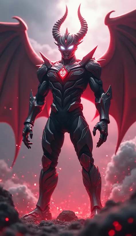 Ultraman Lucifer True Devil Form High Resolution, Masterpiece, Accurate, Award Winning, Best Quality, Sparkle, Lens Flare, Standing Cool With Sword. 