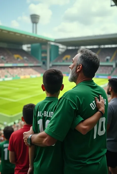 A father with his son in the stands cheering for Ittihad Al-blida team Akhdar and El Abyad 
He teaches him to love the team
