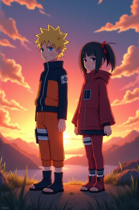 Boruto and sarada,2kids,short hair,boruto uzumaki,sarada uchiha,sunset