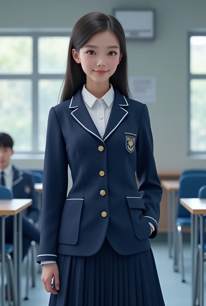 A blue and white school uniform