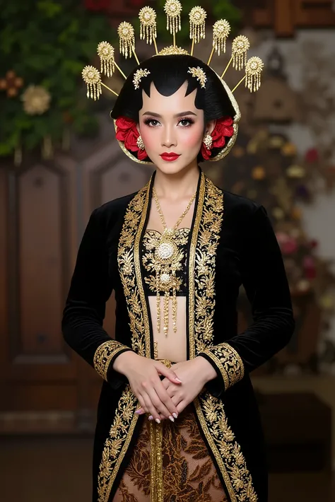 sexy javanese with absolute cleavage, open shirt and thigh slit wearing glasses showing navel