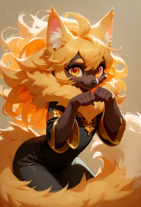 pure, Cute pose, Cute expression, black gold fur, Golden Eye, No students, long, Fluffy black tail