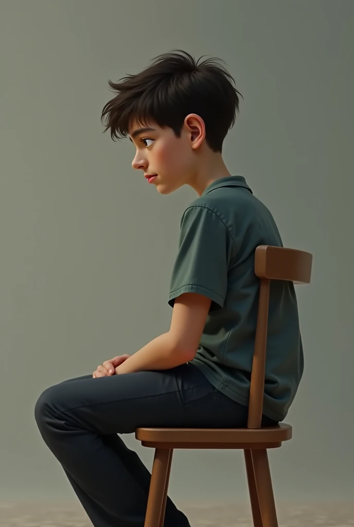  A 15-year-old boy sits on a chair