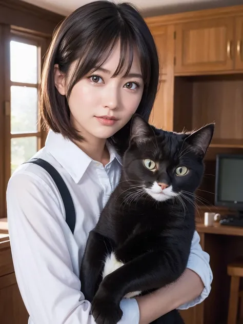 professional photograph of a female person, with cats, (best quality, ultra detailed, ultra highres:1.2)
