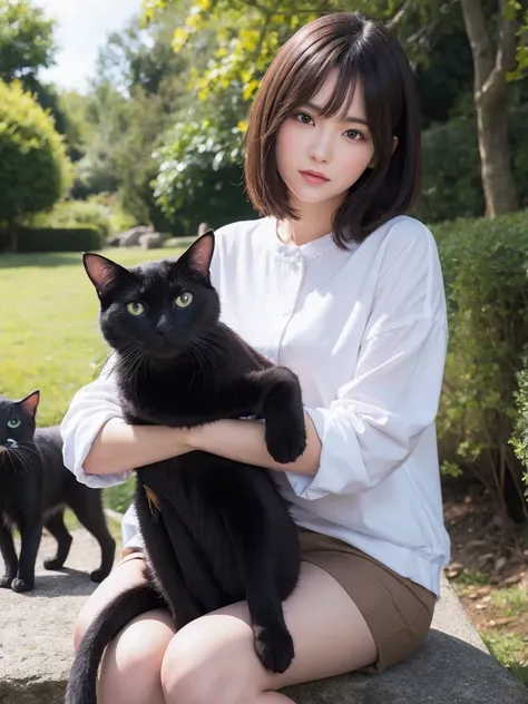 professional photograph of a female person, with cats, (best quality, ultra detailed, ultra highres:1.2)
