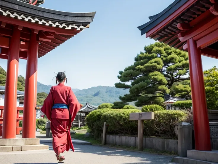 Realistic, Comedy, Shinto Buddha statue runs away from devotees who come to ask for blessings. Shinto Shrine background.