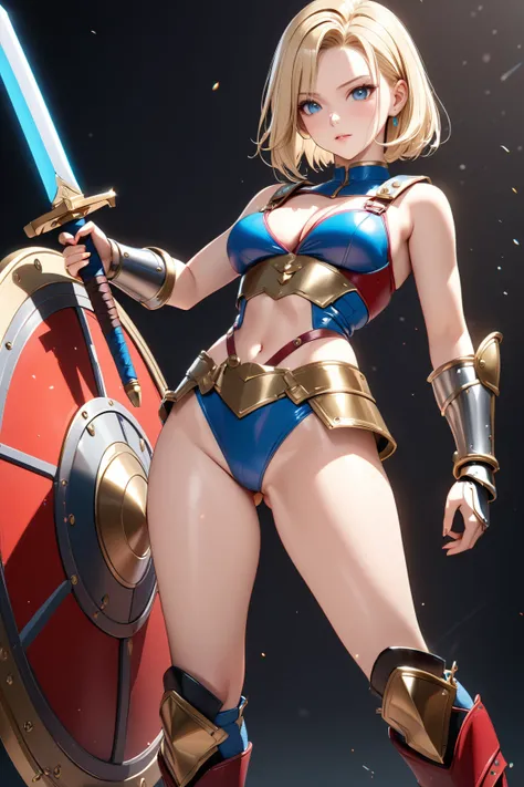 Sword and Shield, Gladiator, Robot Gladiator, ( cute), ( Android １８Number), masterpiece:1.5, masterpiece, highest quality, UHD, retina, masterpiece, accurate anatomy, super detailed, high quality, best quality, 8k